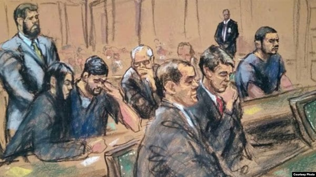 Recreación de la escena del juicio a los sobrinos presidenciales en Nueva York.