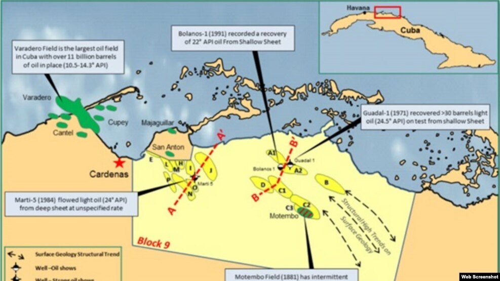 El bloque 9, uno de los 59 de Cuba para la búsqueda de petróleo, se encuentra entre las zonas productoras de Varadero y Motembo.