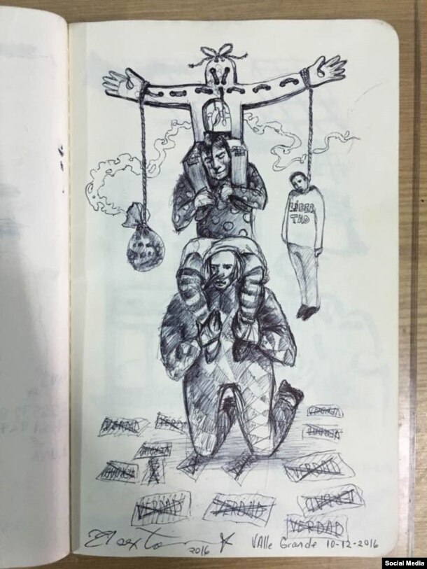 Dibujos de El Sexto en prisión, diciembre 2016. Tomado de la cuenta de Facebook Danilo Maldonado Machado.