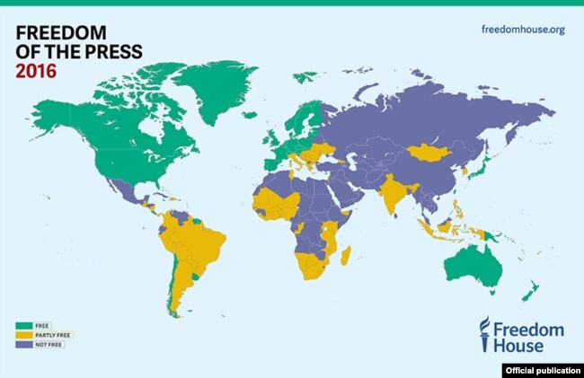 El mapa de la Libertad de Prensa en el Mundo en 2016. (Freedom House)